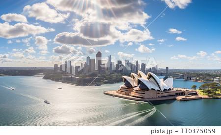 Sydney opera house daylight aerial view landscape arts centre Australia harbour architecture AI generated 110875059