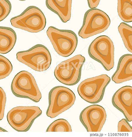 Cute avocado isolated on white background. Avocados with leaves and slice. Natural delicious fresh ripe tasty summer fruit. Vector illustration for packaging, card, other design. Food concept Cute avocado isolated on white background. Avocados with leaves and slice. Natural delicious fresh ripe tasty summer fruit. Vector illustration for packaging, card, other design. Food concept 110876035