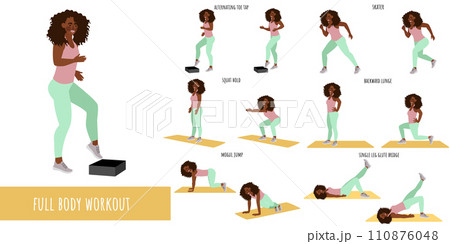 Healthy woman doing full body workout Healthy woman doing full body workout 110876048