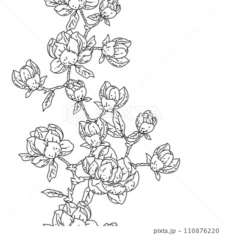 Pattern with magnolia flowers. Beautiful decorative plants. 110876220