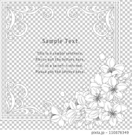 Decorative frame <flowers, cherry blossoms, Taisho Romantic style, monochrome, line drawing> Decorative frame <flowers, cherry blossoms, Taisho Romantic style, monochrome, line drawing> 110876349