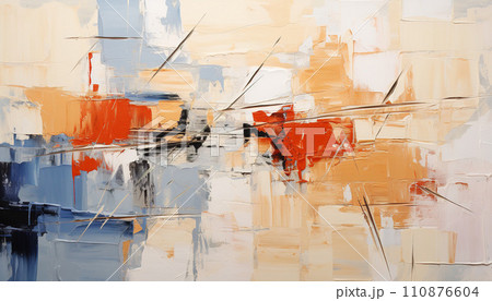 Abstract orange and blue oil paint brushstrokes texture painting wallpaper background pattern backdrop AI generated 110876604