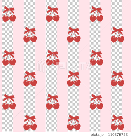 Coquette Seamless Pattern Red cherries with bowのイラスト素材 [110876738] - PIXTA