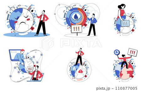 Climate warming vector illustration. The dance ecological elements is disrupted by cacophony climate change and pollution Planet Earth, our celestial home, bears witness to consequences unchecked 110877005