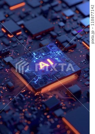 電子機器　CPUに「AI」の文字　チップ　エレクトロニクスイメージ（AI生成画像） 110877142