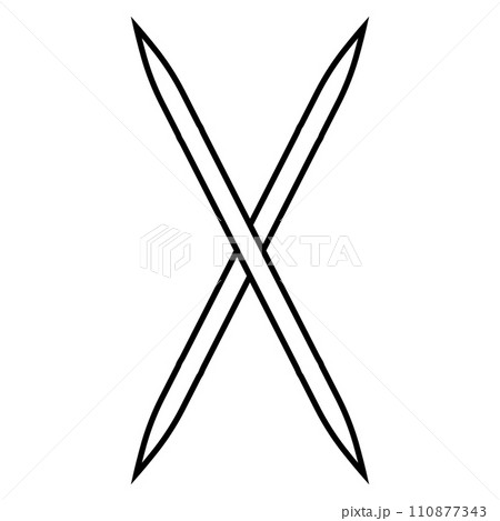 Toothpick icon, two crossed wooden toothpicks cleaning teeth after eating 110877343