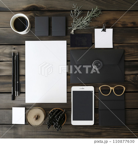 手紙・便箋・ノートなどが置いてある木製のテーブル モックアップ(AI生成画像) 手紙・便箋・ノートなどが置いてある木製のテーブル モックアップ(AI生成画像) 110877630