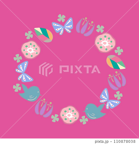 北欧風のお花、鳥、蝶々のフレーム 110878038