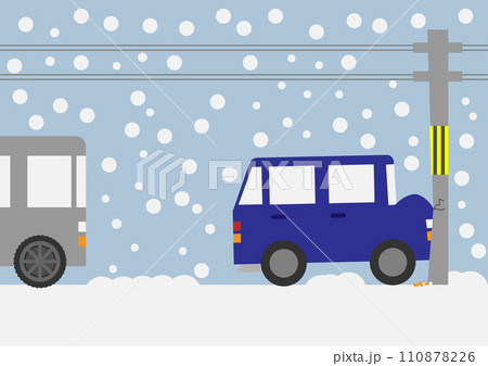 雪道の自動車のスリップ事故のイメージ素材 雪道の自動車のスリップ事故のイメージ素材 110878226