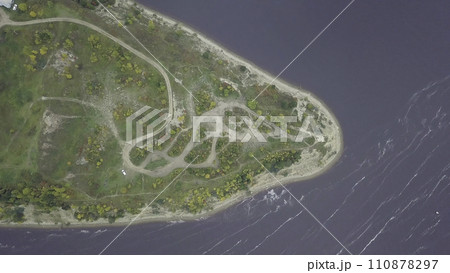 Top view of the Cape on the lake. Clip. Stunning lake and foreland view from mount 110878297