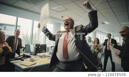 AI-generated content. Ecstatic business team celebrating success in office environment 110878508