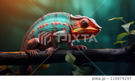 Beautiful of chameleon panther, chameleon panther on branch, chameleon panther closeup Beautiful of chameleon panther, chameleon panther on branch, chameleon panther closeup 110879297