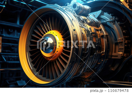 Turbine Engine Profile. Aviation Technologies. Aircraft jet engine detail 110879478