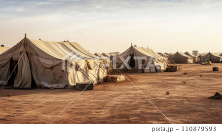 Camp of tents in the desert. Sand landscape 110879593