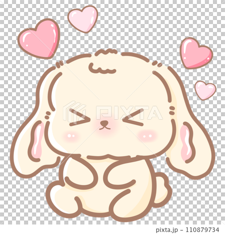 Hand drawn doodle cartoon style illustration of cute kawaii bunny for Valentines day with the heart and love theme pink pastel  110879734