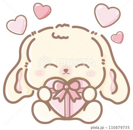 Hand drawn doodle cartoon style illustration of cute kawaii bunny for Valentines day with the heart and love theme pink pastel  110879735