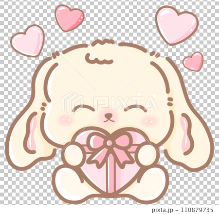 Hand drawn doodle cartoon style illustration of cute kawaii bunny for Valentines day with the heart and love theme pink pastel  110879735