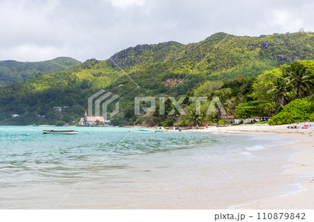 Seychelles. Coastal landscape with Anse Royale beach. Seychelles. Coastal landscape with Anse Royale beach. 110879842