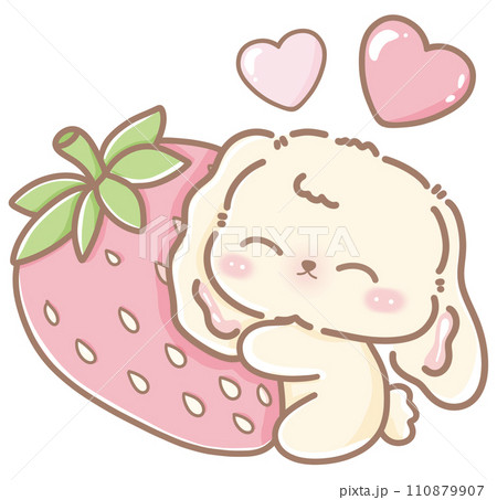 Hand drawn doodle cartoon style illustration of cute kawaii bunny for Valentines day with the heart and love theme pink pastel  110879907