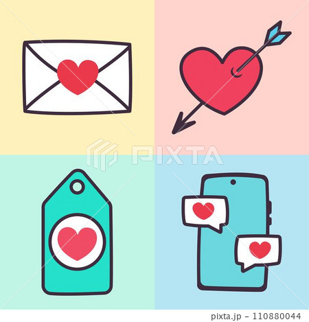 Valentines day elements vector set. Gifts, hearts, envelopes, desserts, locks and other traditional decorations. Cartoon style illustrations. Valentines day elements vector set. Gifts, hearts, envelopes, desserts, locks and other traditional decorations. Cartoon style illustrations. 110880044