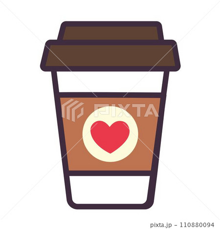 Valentines day traditional decoration. Illustrations in cartoon style. A glass of coffee with a heart logo 110880094