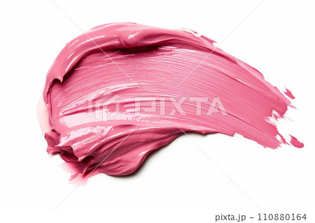 AI-generated content. Vivid pink lipstick smear swatch isolated on white background, high gloss 110880164
