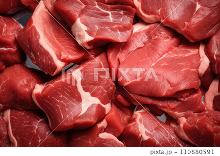 Marbled meat, top blade meat steak, on table background, with copy space for text 110880591