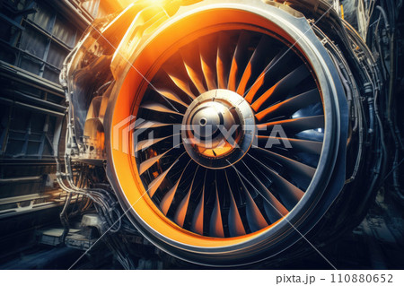 Airplane turbine jet engine blades closeup 110880652