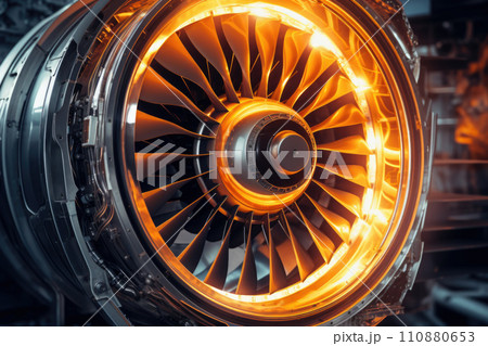 Airplane turbine jet engine blades closeup Airplane turbine jet engine blades closeup 110880653