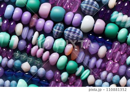 Top view of violet beads as background Top view of violet beads as background 110881352