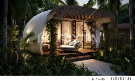 Luxury beach resort, bungalow at evening on tropical island, summer vacation concept 110881431
