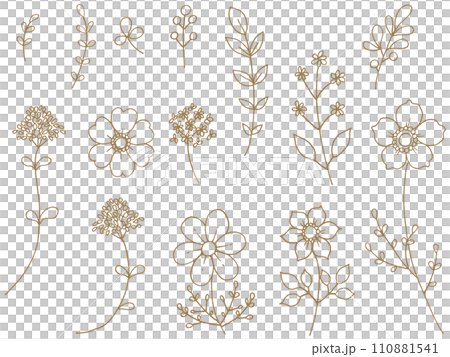 Hand-drawn line drawing floral material set (single color) 110881541