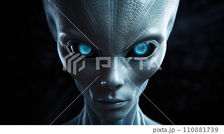 Alien creature has a message for humans. Grey kind humanoid from an other planet portrait series 110881739