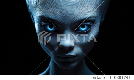 Alien creature has a message for humans. Grey kind humanoid from an other planet portrait series 110881741