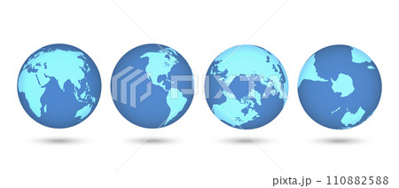 Set of transparent globes of Earth. Realistic world map in globe shape with transparent texture and shadow Set of transparent globes of Earth. Realistic world map in globe shape with transparent texture and shadow 110882588