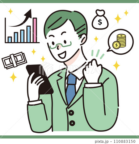 スマホで資産運用をする会社員 男性 スマホで資産運用をする会社員 男性 110883150