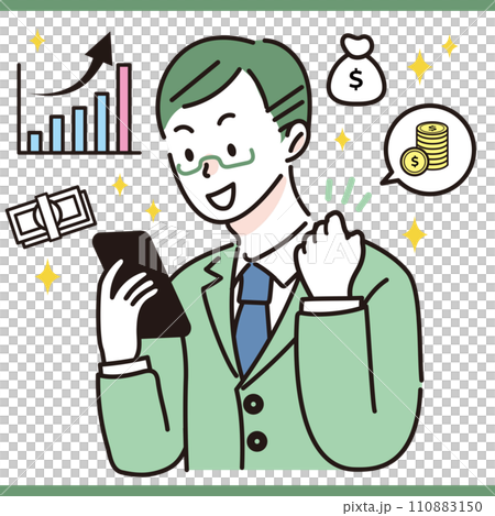 スマホで資産運用をする会社員 男性 スマホで資産運用をする会社員 男性 110883150