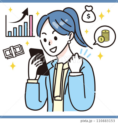 スマホで資産運用をする会社員 女性 OL 110883153