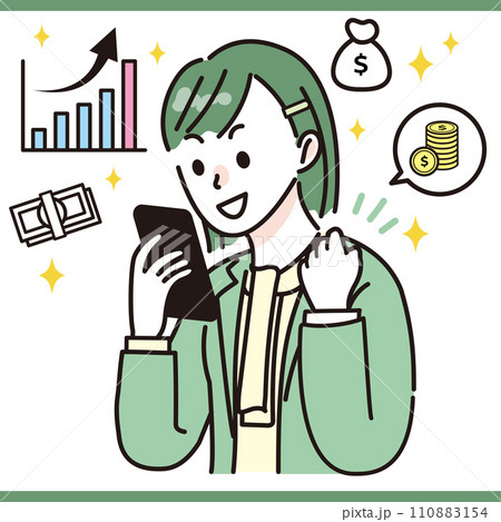 スマホで資産運用をする会社員 女性 OL 110883154