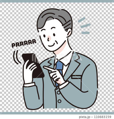 A male office worker who takes an incoming call on a smartphone A male office worker who takes an incoming call on a smartphone 110883159