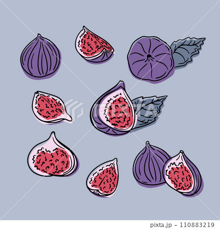 Bright colored hand drawn doodle set. Figs 110883219