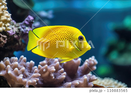 Yellow tang fish on coral reef Yellow tang fish on coral reef 110883565