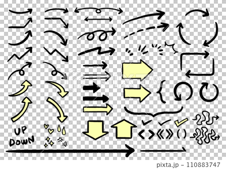 Simple hand-drawn arrow line drawing material set 110883747