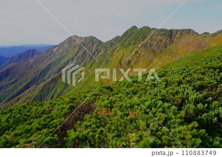 カムイエクウチカウシ山のシカシナイ山への稜線 カムイエクウチカウシ山のシカシナイ山への稜線 110883749