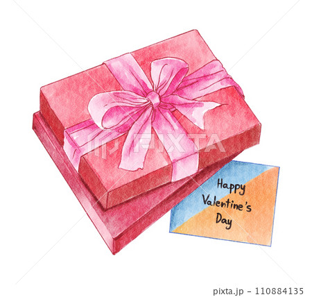 Gift box . Valentines day object . Watercolor painting elements . Illustration . 110884135