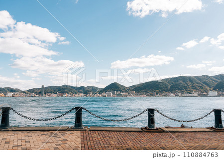 Shimonoseki Kanmon Straits and Kitakyushu Moji town in Yamaguchi, Japan 110884763