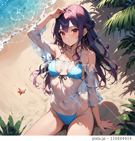 海にいるビキニの女性 110884914