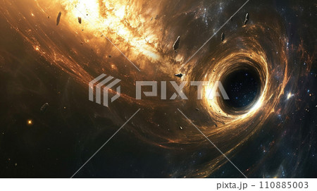 Black hole Slowly rotating in Space. The event horizon of black hole Black hole Slowly rotating in Space. The event horizon of black hole 110885003