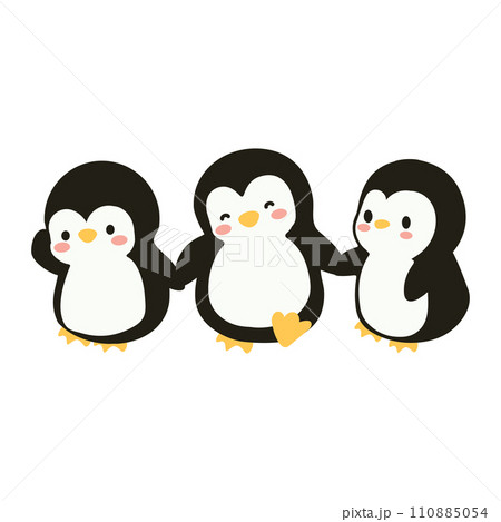 family Penguins Holding Hands cartoon 110885054
