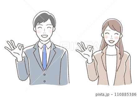 OKサインをするビジネスイラスト,男女. 110885386